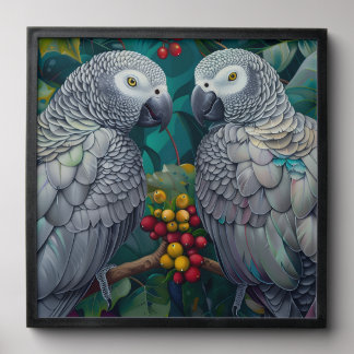 African Grey Parrots Persimmon-Berry Duet Peel And Stick Photo Tile