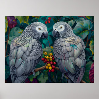 African Grey Parrots Persimmon-Berry Duet Poster