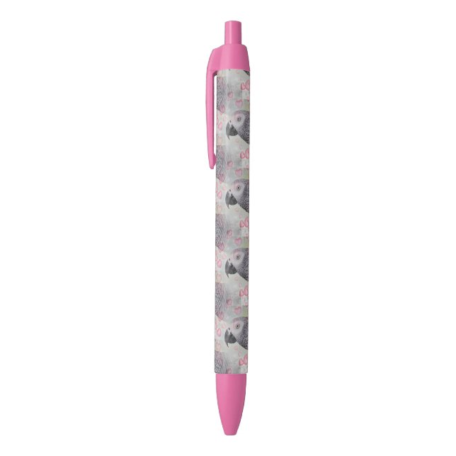 African Grey Puffy Hearts Pen (Top (Vertical))