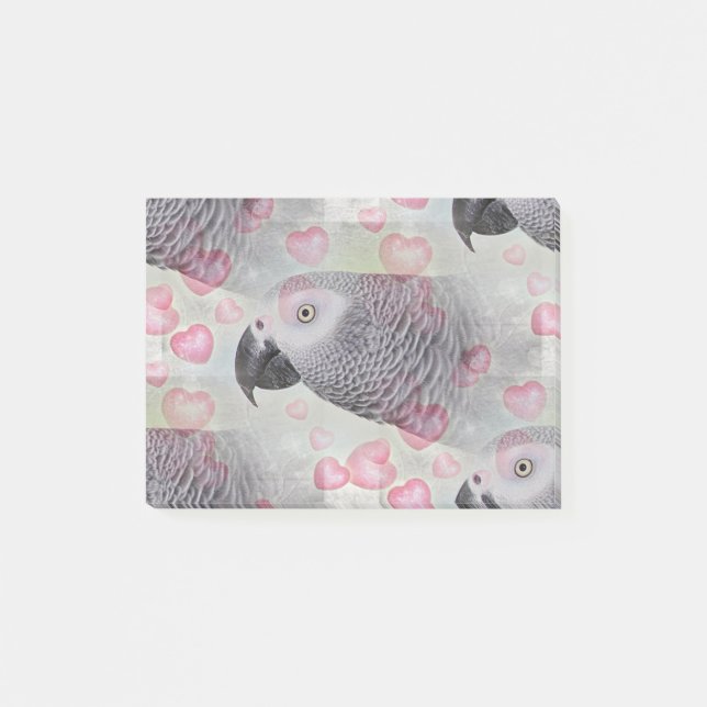 African Grey Puffy Hearts Post-it Notes (Front)