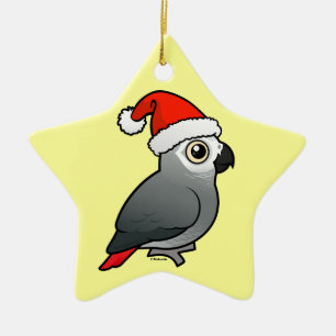 African Grey Santa Ceramic Ornament