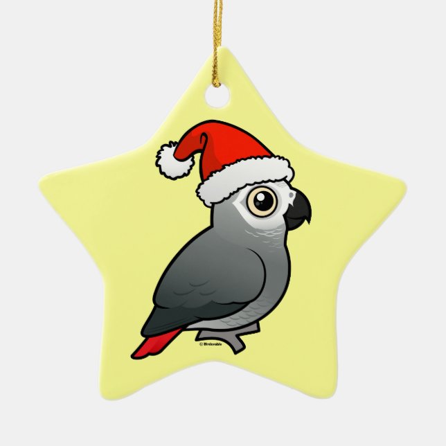 African Grey Santa Ceramic Ornament (Front)