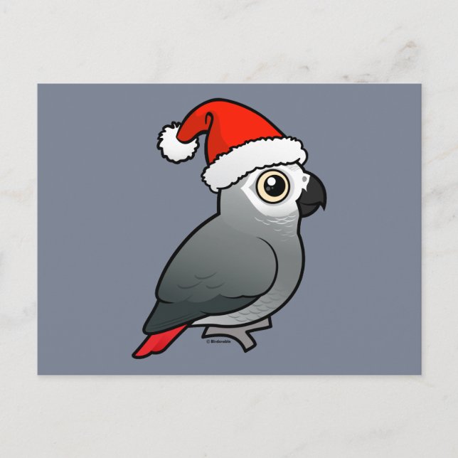 African Grey Santa Holiday Postcard (Front)