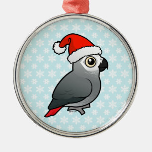 African Grey Santa Metal Ornament