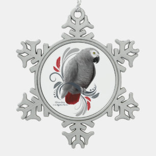 African Grey Snowflake Pewter Christmas Ornament