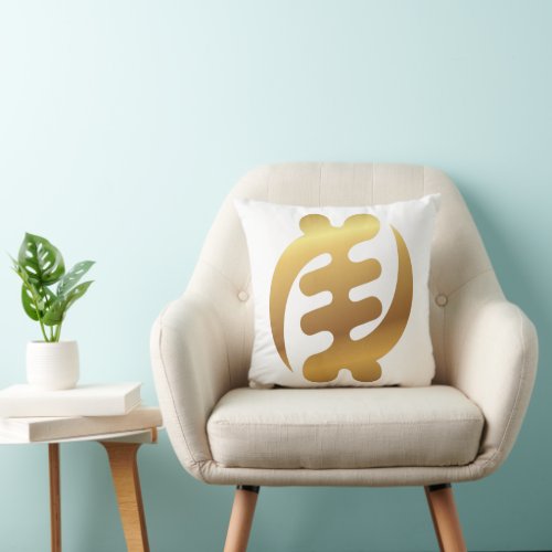 African Gye Nyame Shiny Gold Adinkra Symbol White Throw Pillow