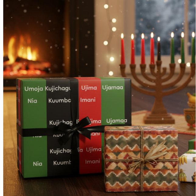 African Heritage Kwanzaa Nguzo Saba Principles  Wrapping Paper (Creator Uploaded)