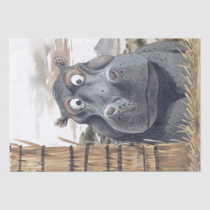African Hippo Caricature Peeking Safari Cartoon Tissue Paper