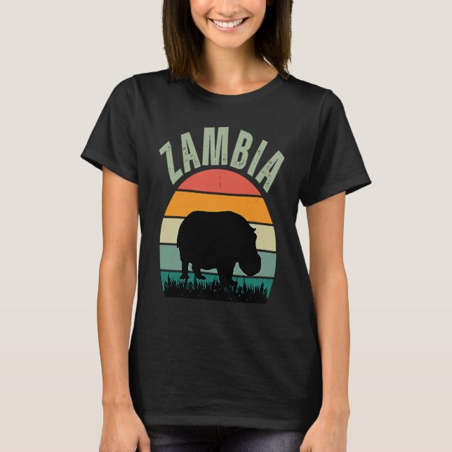 African Hippos in Zambia, Hippopotamus Safari T-Shirt (Front)