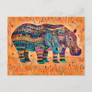 African hippos with tribal pattern painting holiday postcard