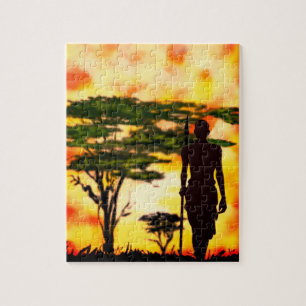 African Hunter with Spear Puzzle - Painting