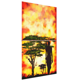 African Hunter with Spear - Sunset Canvas Print