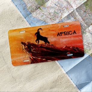 African Ibex on Rock Cliff License Plate