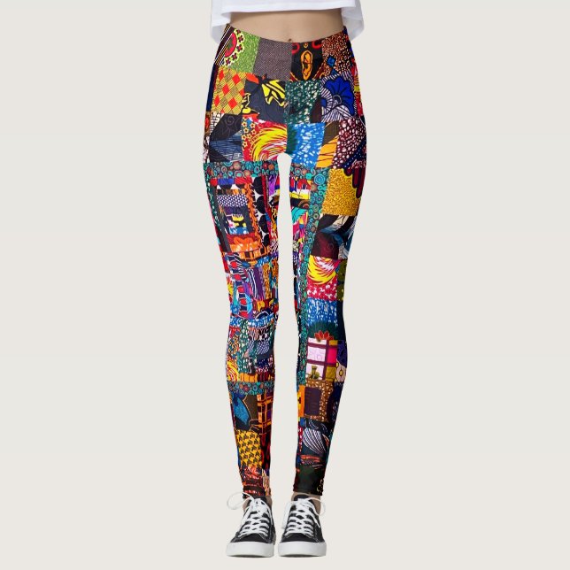 African Improv quilt bold All-Over-Print Leggings (Front)