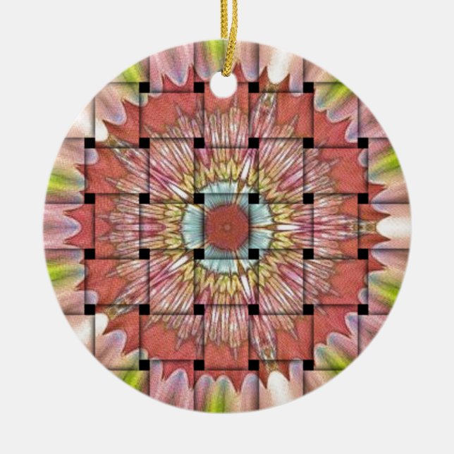 African-Inspired Art Print– Geometric Woven Design Ceramic Ornament (Front)