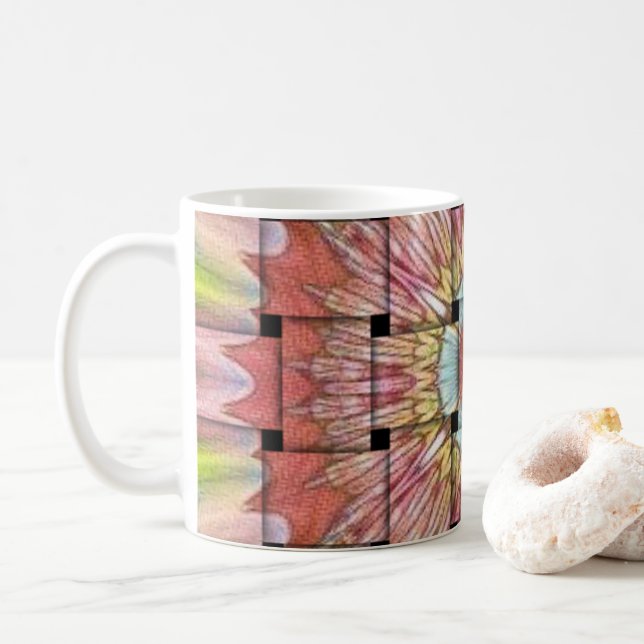 African-Inspired Art Print– Geometric Woven Design Coffee Mug (With Donut)