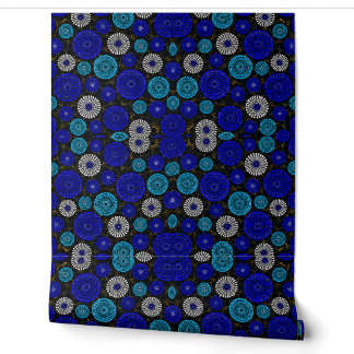 African-Inspired Blue Solar Burst Pattern  Wallpaper