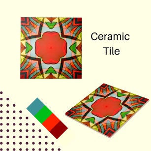 African inspired design in green, red and yellow ceramic tile