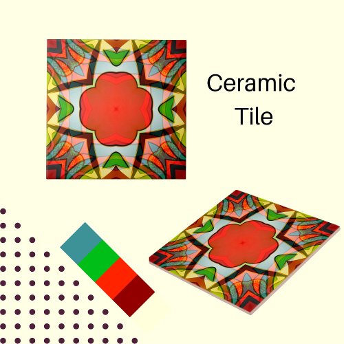 African inspired design in green red and yellow ceramic tile