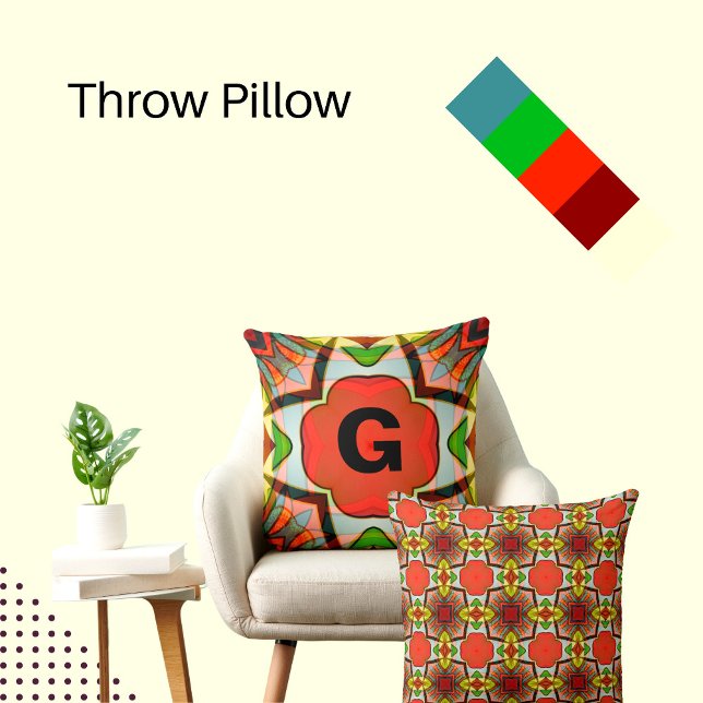African-inspired design in green, red and yellow throw pillow (Creator Uploaded)