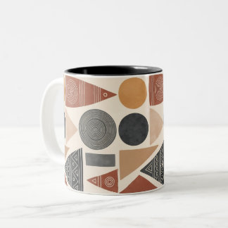 African Inspired Geometric Mug, Boho Mudcloth Patt Two-Tone Coffee Mug
