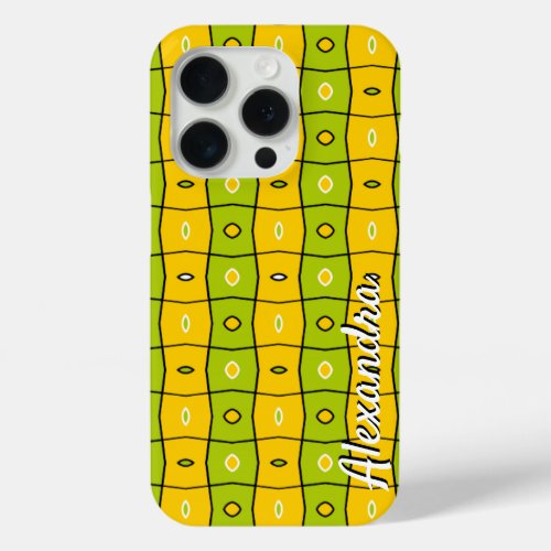 African Inspired golden yellow and green pattern iPhone 15 Pro Case