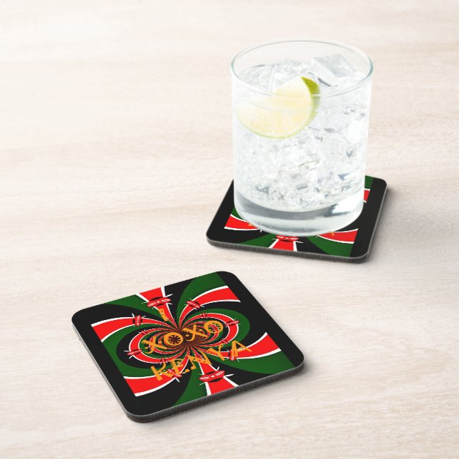African-Inspired Kenya Flag Abstract Art Beverage Coaster (Right Side)