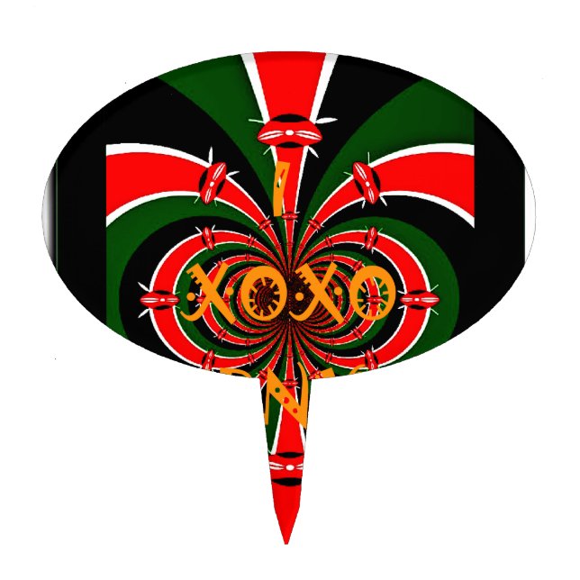 African-Inspired Kenya Flag Abstract Art Cake Topper (Front)