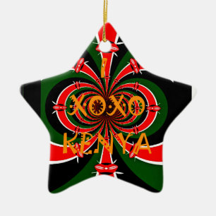 African-Inspired Kenya Flag Abstract Art Ceramic Ornament