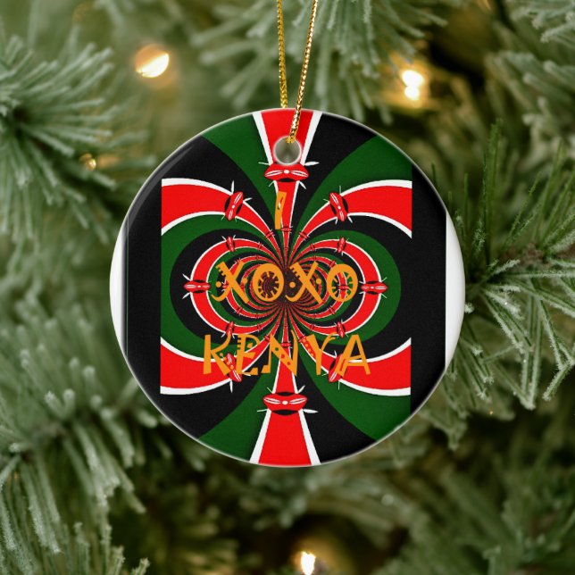 African-Inspired Kenya Flag Abstract Art Ceramic Ornament (Tree)