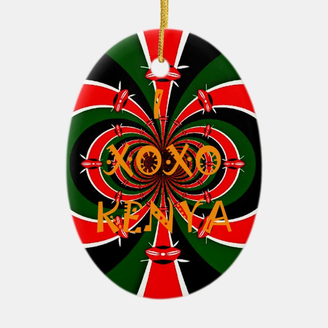 African-Inspired Kenya Flag Abstract Art Ceramic Ornament (Front)