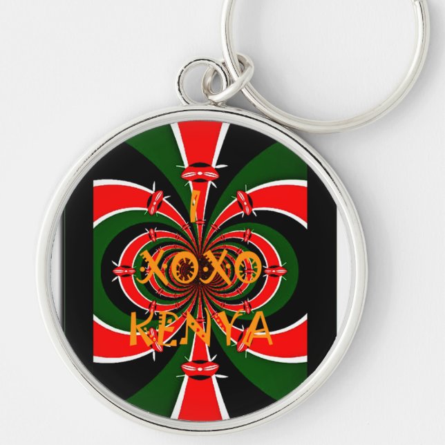 African-Inspired Kenya Flag Abstract Art Keychain (Front)