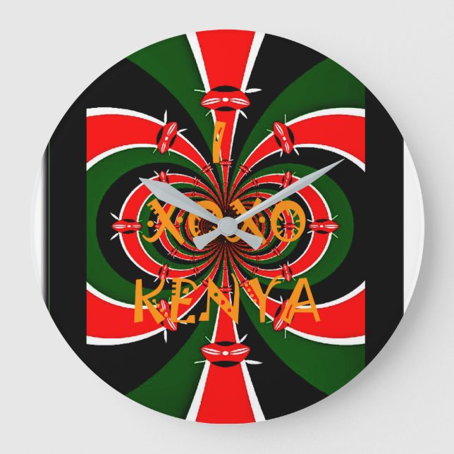 African-Inspired Kenya Flag Abstract Art Large Clock (Front)