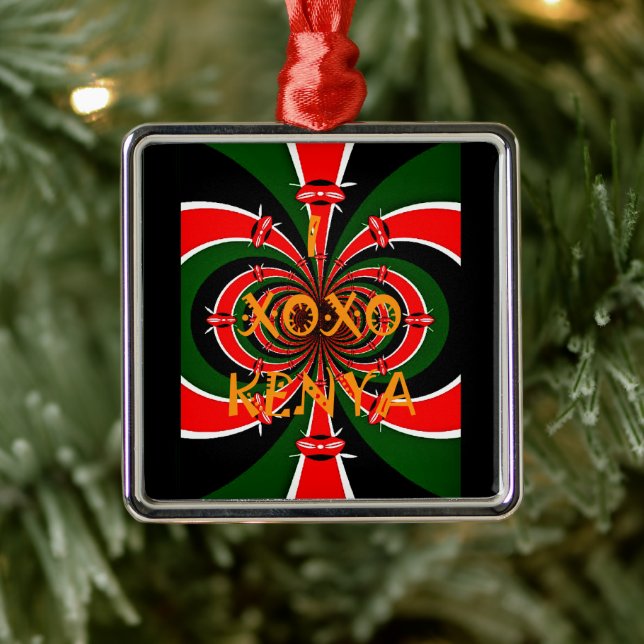 African-Inspired Kenya Flag Abstract Art Metal Ornament (Tree)