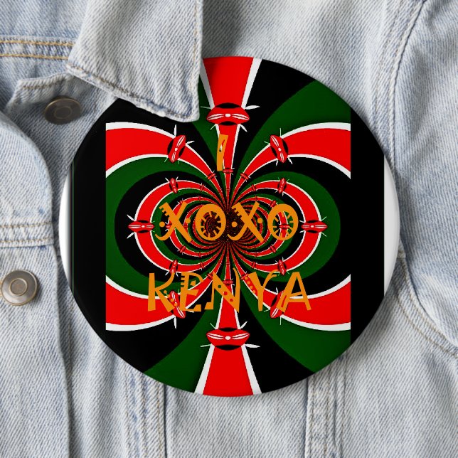 African-Inspired Kenya Flag Abstract Art Pinback Button (In Situ)