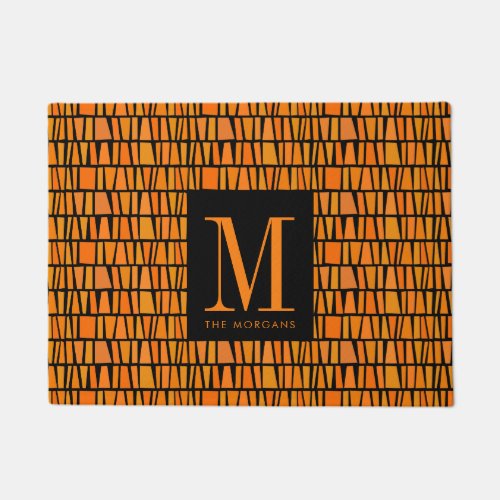 African Inspired Orange Domino Style Monogram Doormat