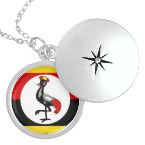 African_inspired Ugandan Crane Red Gold Black Locket Necklace