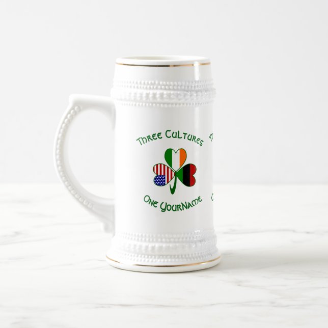 African Irish American Flags Shamrock Personalized Beer Stein (Left)