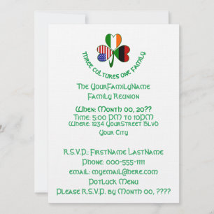 African Irish American Shamrock Family Reunion Invitation