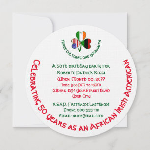 African Irish USA Shamrock Personalized Birthday Invitation