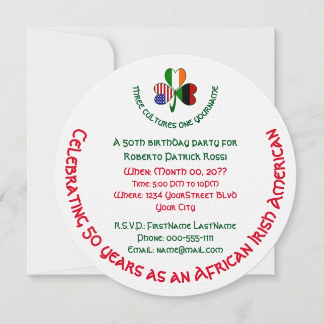African Irish USA Shamrock Personalized Birthday Invitation (Front)