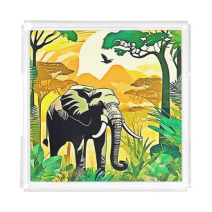 African Jungle Elephant Art Design Acrylic Tray