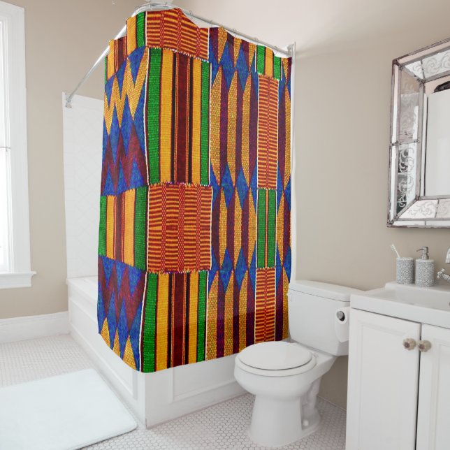 African Kente Cloth Shower Curtain (In Situ)