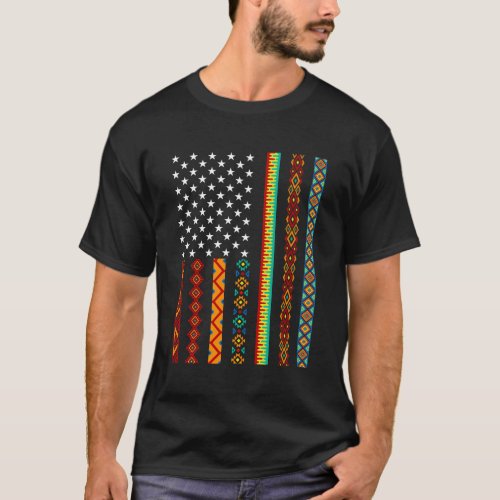 African Kente Cloths American Flag T_Shirt