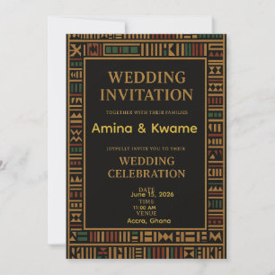 African Kente Gold Wedding Invitation