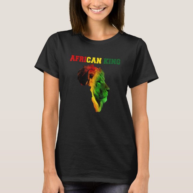 African King Black History Month Lion Africa Flag  T-Shirt (Front)