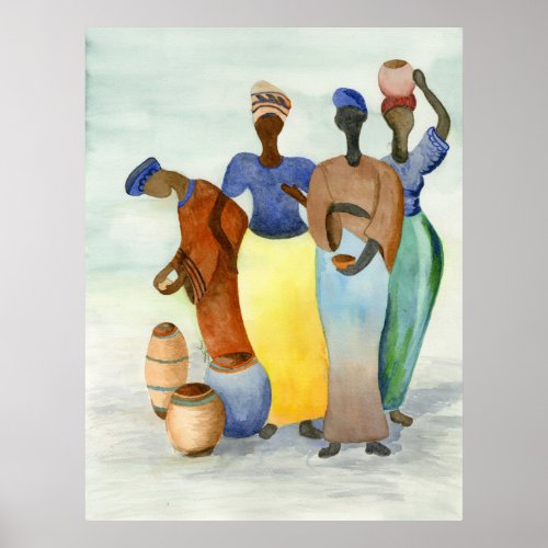 African Ladies and Clay Pots Poster