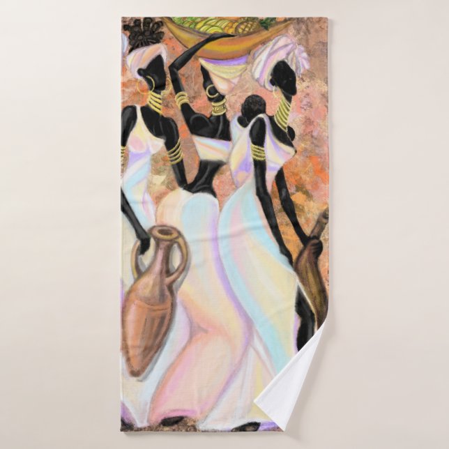 African Ladies Bath Towel - Art Style Painting (Bath Towel)