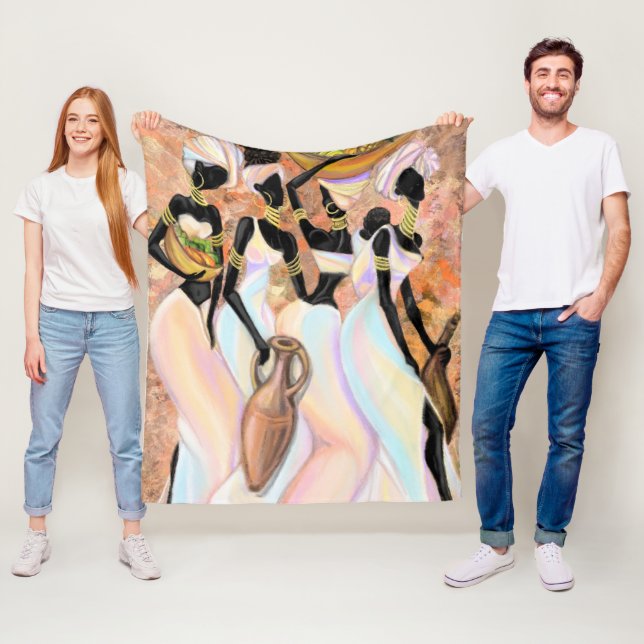 African Ladies Fleece Blanket - Art Style Painting (In Situ)