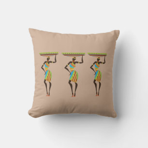 African Ladies with basket Tribal Art Throw Pillow